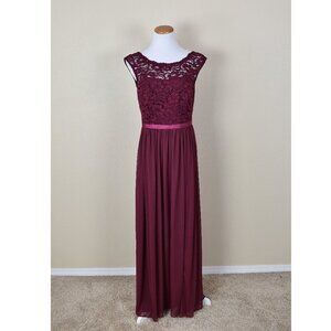 David's Bridal F19328 WINE Long Lace Mesh Dress - 10